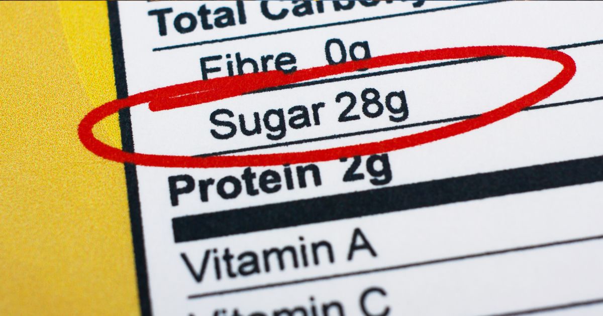 Food label showing high-level of sugar